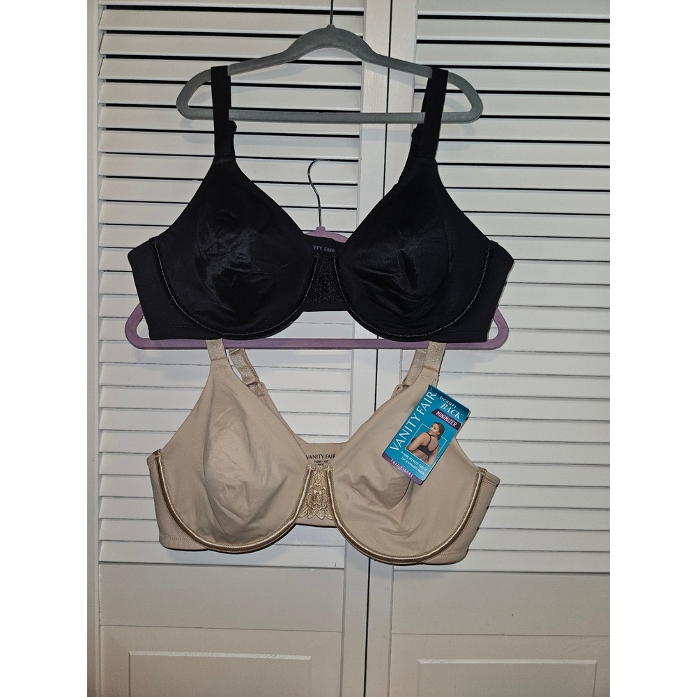 Vanity Fair 2 Pack Beauty Back Minimizer Underwire Bras 42C Black Beige 76080